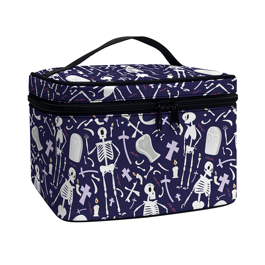 Tomb And Skeleton Pattern Print Travel Makeup Bag