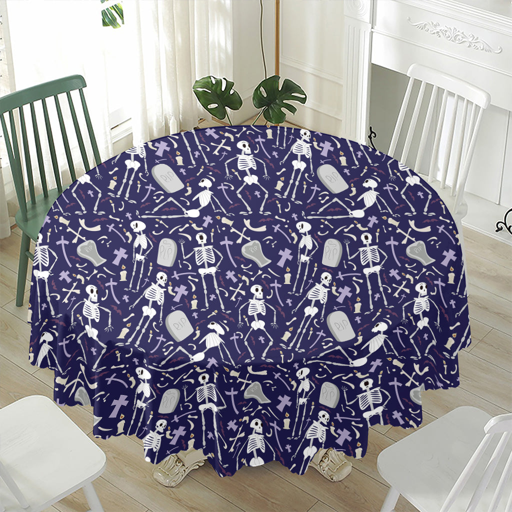Tomb And Skeleton Pattern Print Waterproof Round Tablecloth