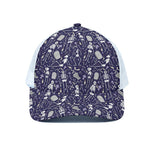 Tomb And Skeleton Pattern Print White Mesh Trucker Cap