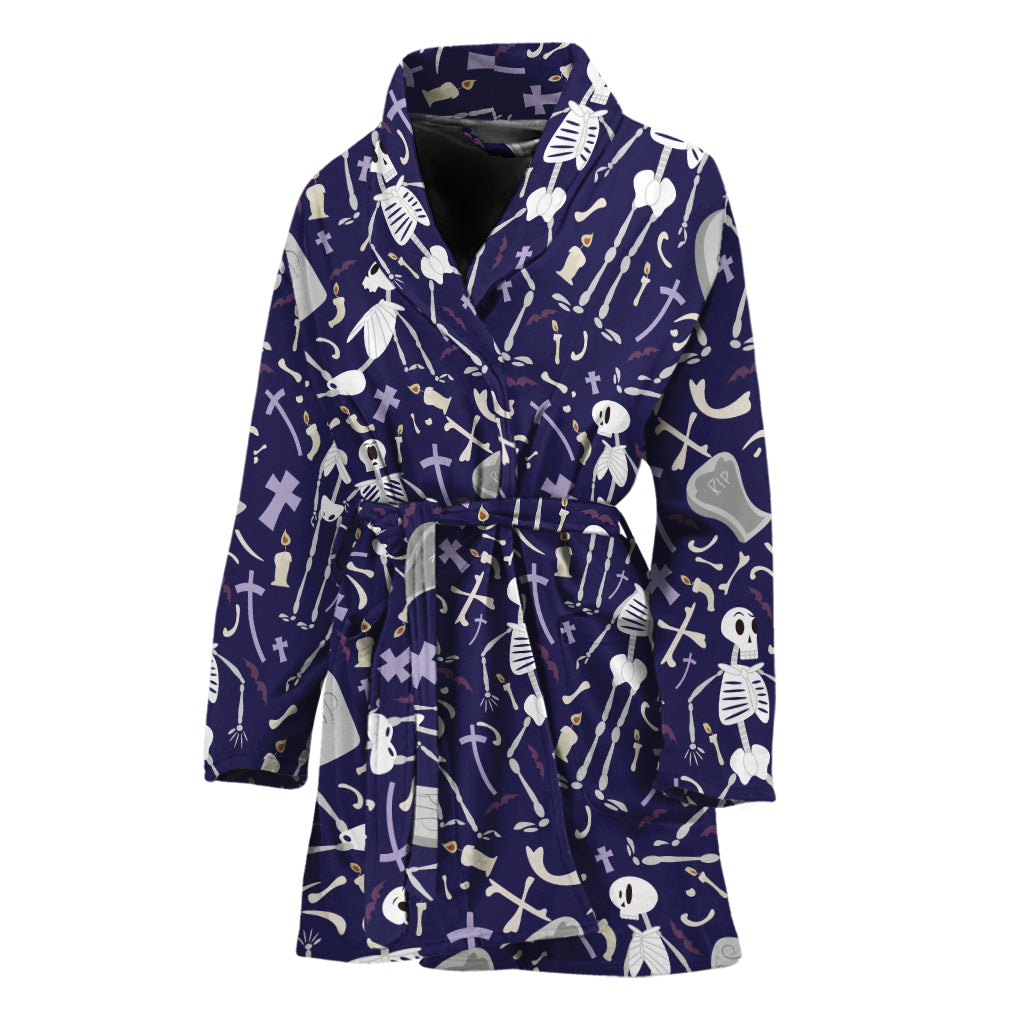 Tomb And Skeleton Pattern Print Women's Bathrobe