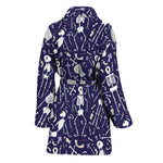 Tomb And Skeleton Pattern Print Women's Bathrobe