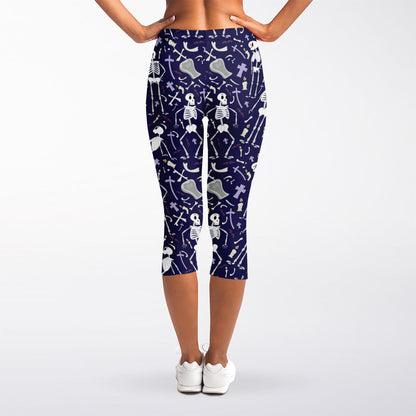 Tomb And Skeleton Pattern Print Women's Capri Leggings