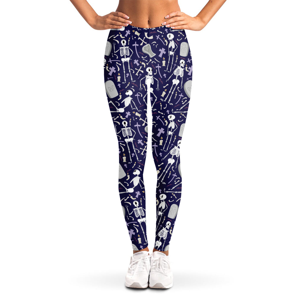Tomb And Skeleton Pattern Print Women's Leggings