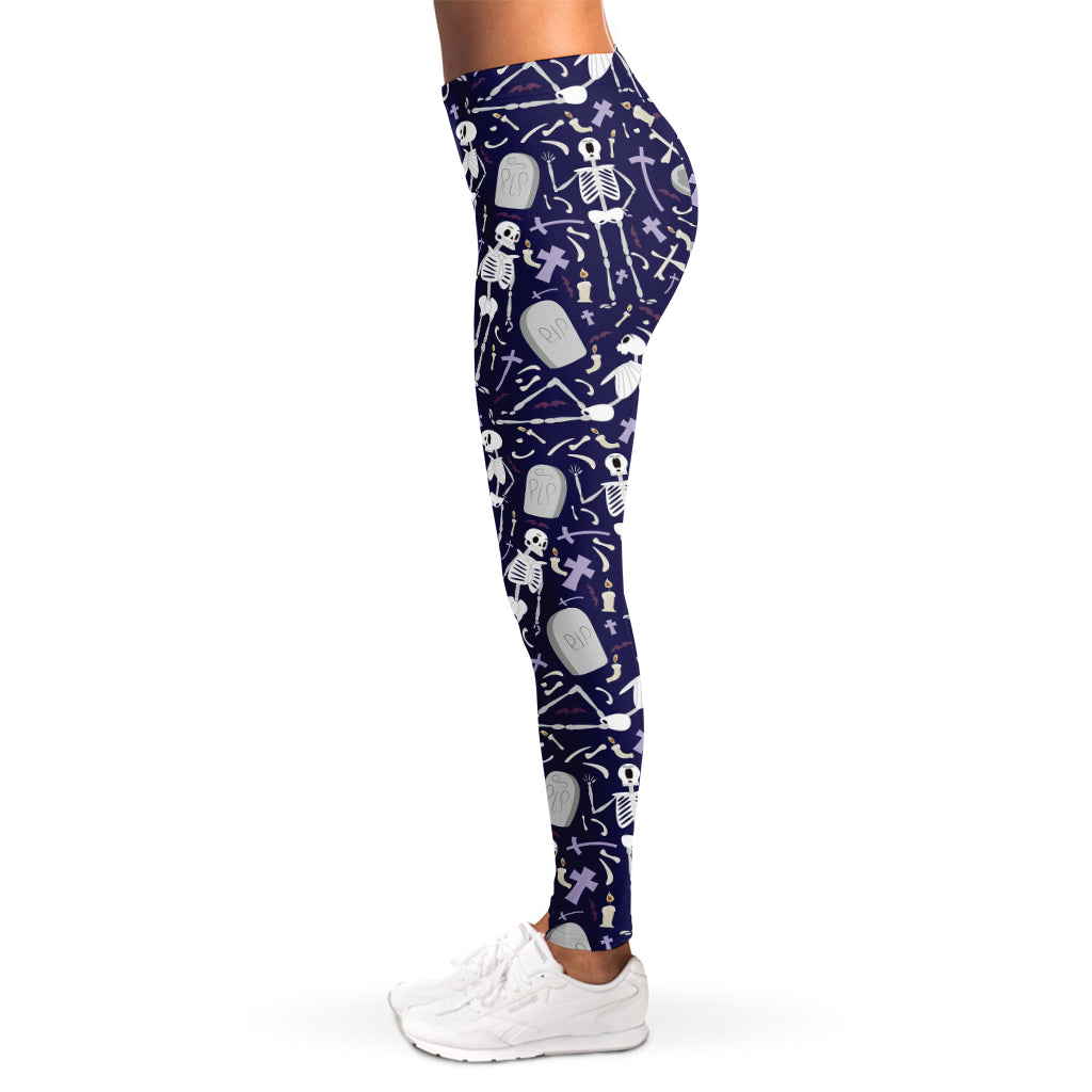 Tomb And Skeleton Pattern Print Women's Leggings