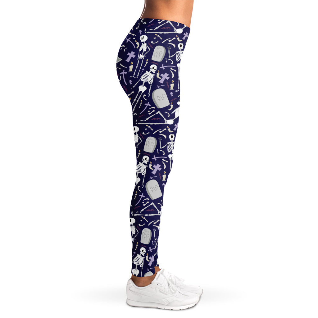 Tomb And Skeleton Pattern Print Women's Leggings