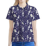 Tomb And Skeleton Pattern Print Women's Polo Shirt