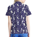 Tomb And Skeleton Pattern Print Women's Polo Shirt