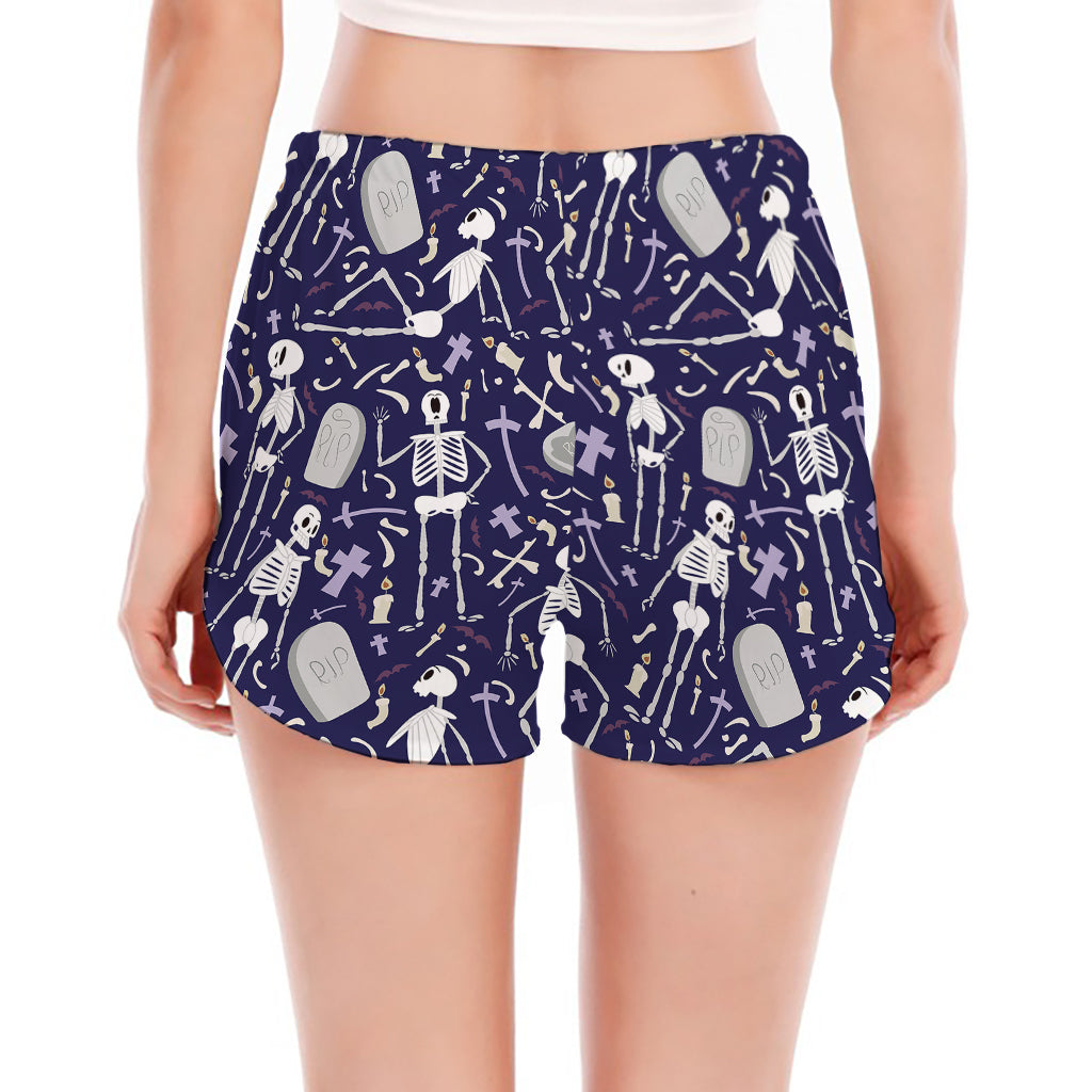 Tomb And Skeleton Pattern Print Women's Split Running Shorts