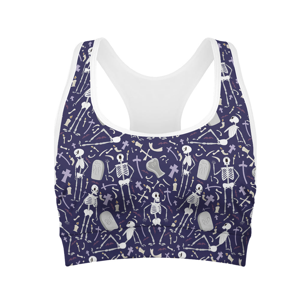Tomb And Skeleton Pattern Print Women's Sports Bra