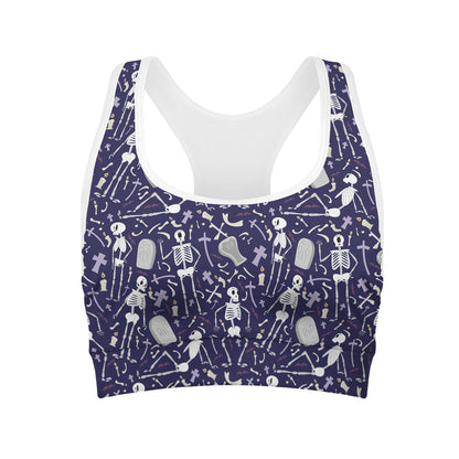 Tomb And Skeleton Pattern Print Women's Sports Bra