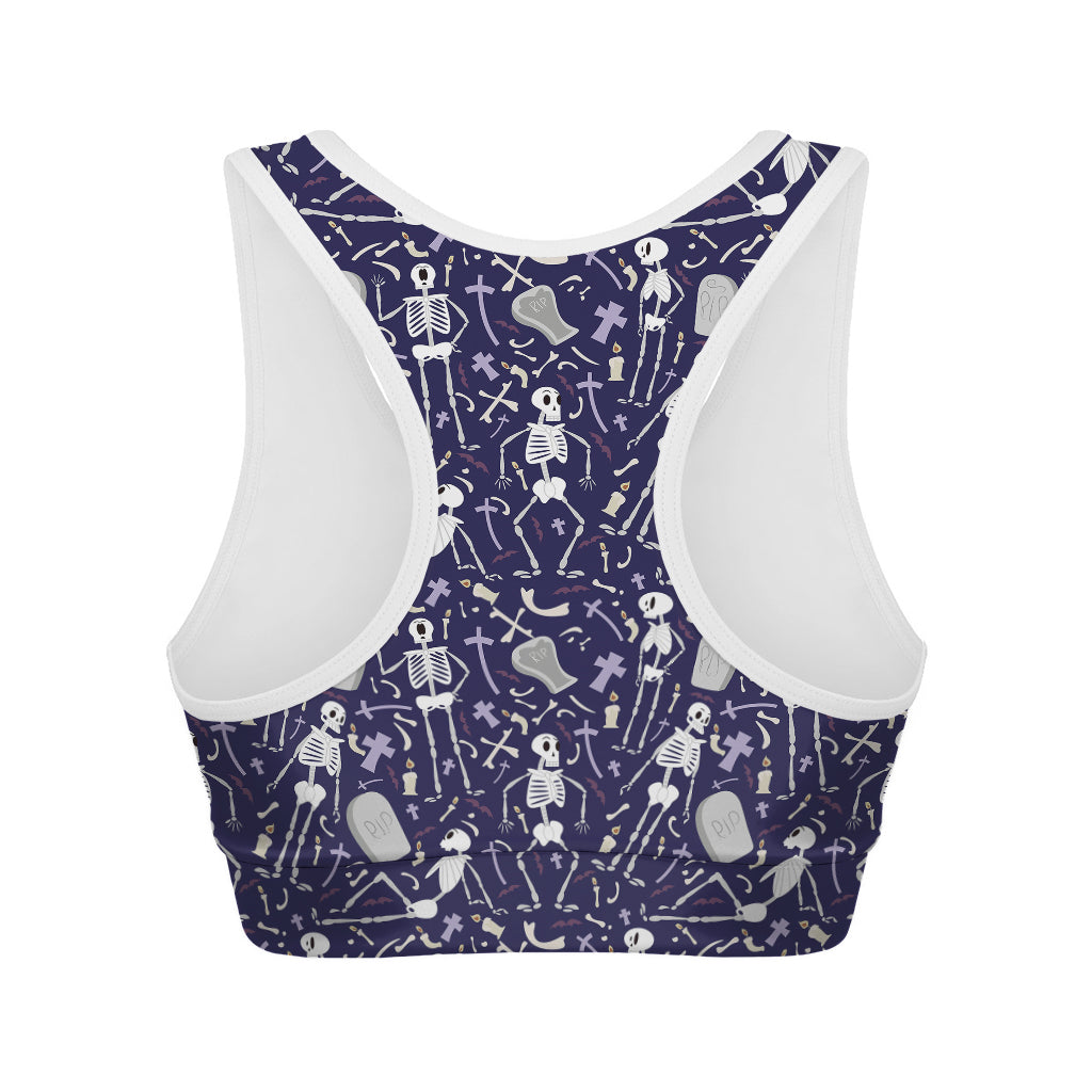 Tomb And Skeleton Pattern Print Women's Sports Bra