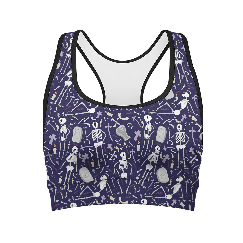 Tomb And Skeleton Pattern Print Women's Sports Bra