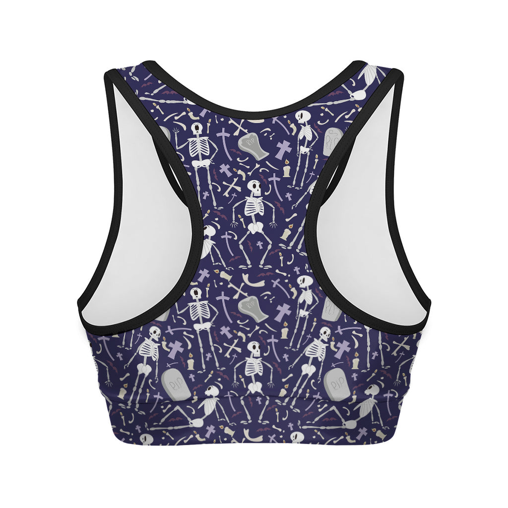 Tomb And Skeleton Pattern Print Women's Sports Bra