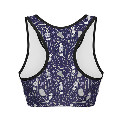 Tomb And Skeleton Pattern Print Women's Sports Bra