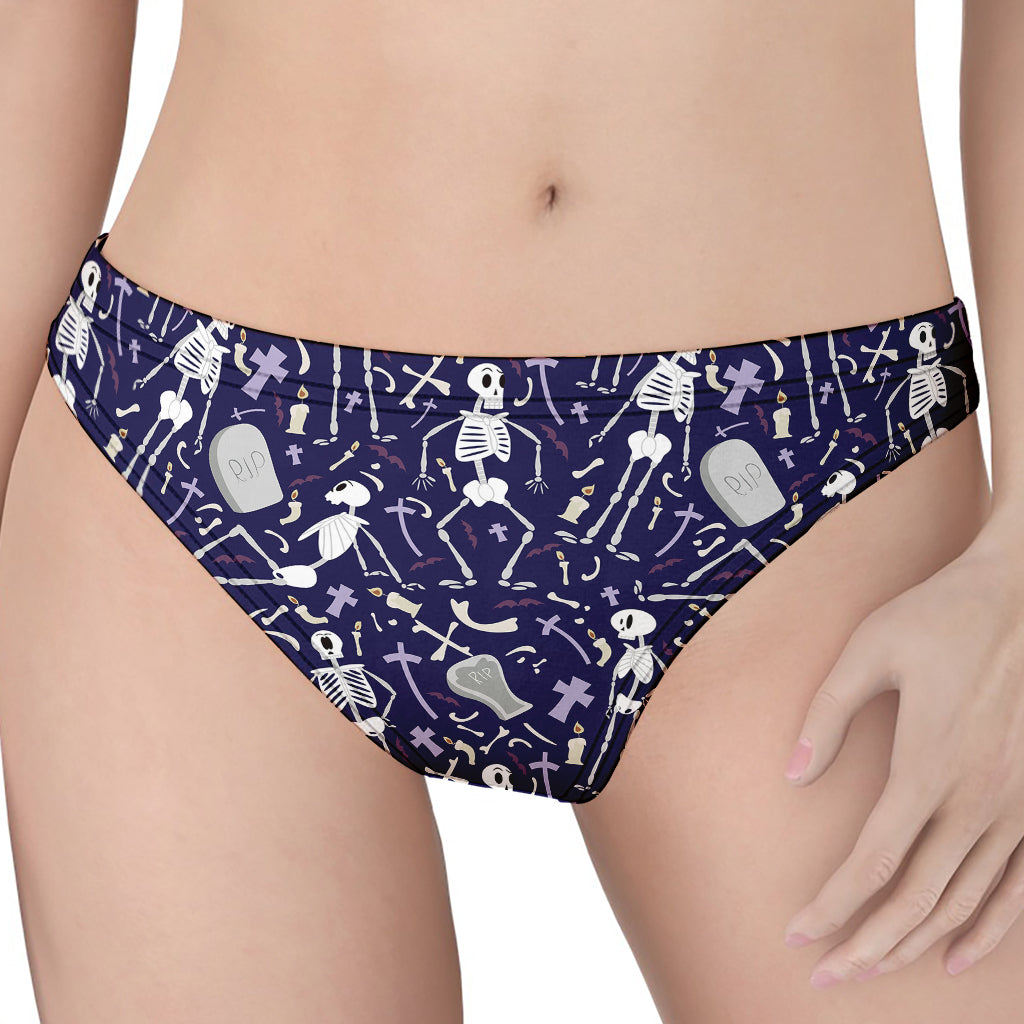 Tomb And Skeleton Pattern Print Women's Thong