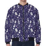 Tomb And Skeleton Pattern Print Zip Sleeve Bomber Jacket