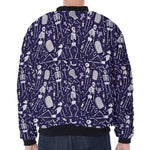 Tomb And Skeleton Pattern Print Zip Sleeve Bomber Jacket
