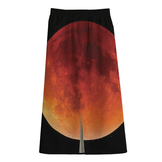 Total Lunar Eclipse Print Cotton Front Slit Maxi Skirt