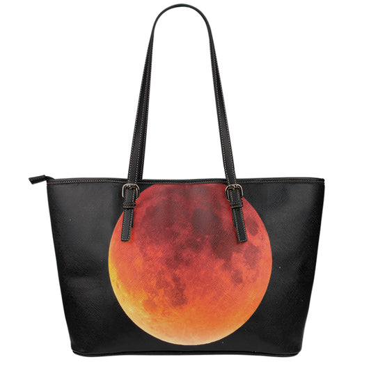 Total Lunar Eclipse Print Leather Tote Bag