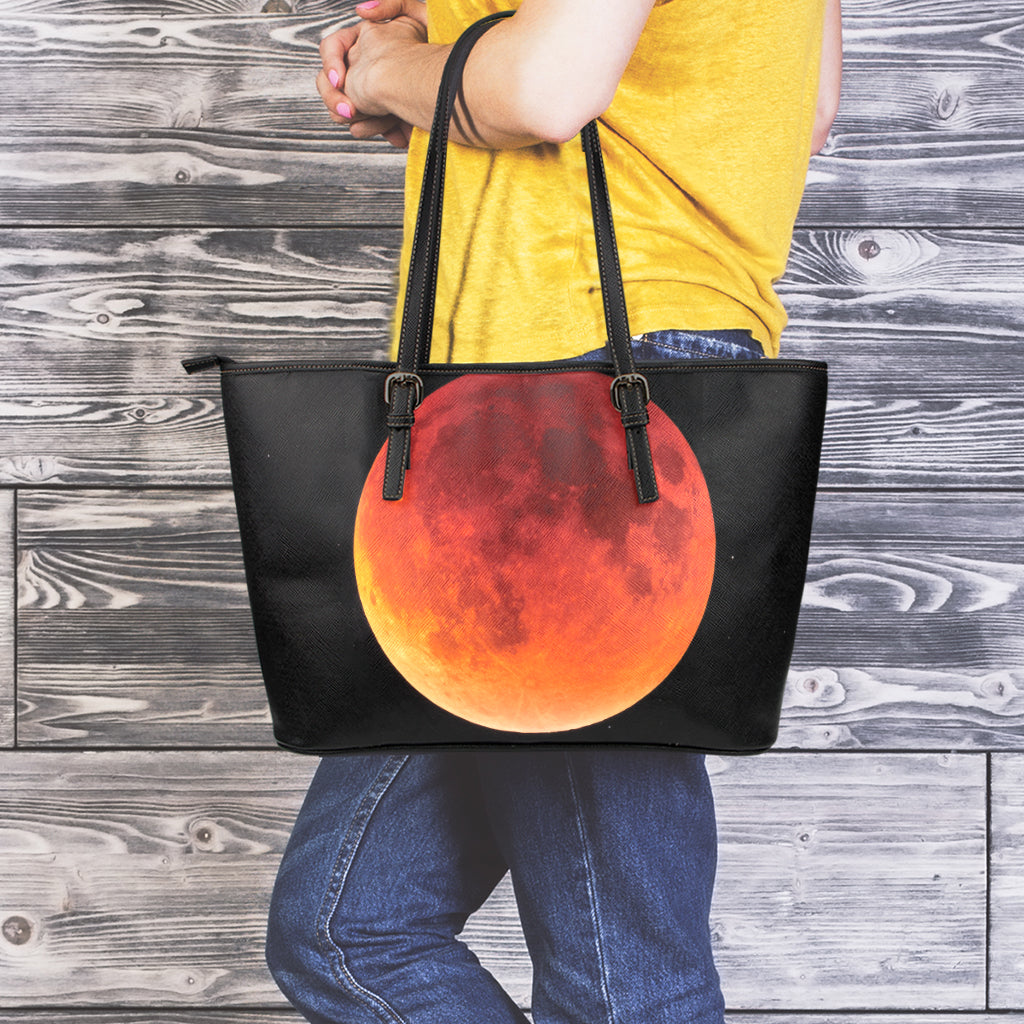 Total Lunar Eclipse Print Leather Tote Bag