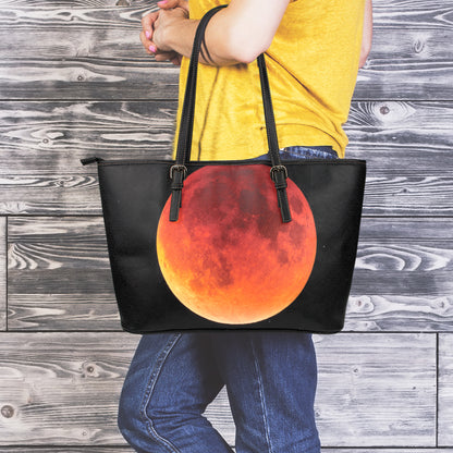 Total Lunar Eclipse Print Leather Tote Bag