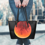 Total Lunar Eclipse Print Leather Tote Bag