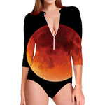Total Lunar Eclipse Print Long Sleeve Swimsuit