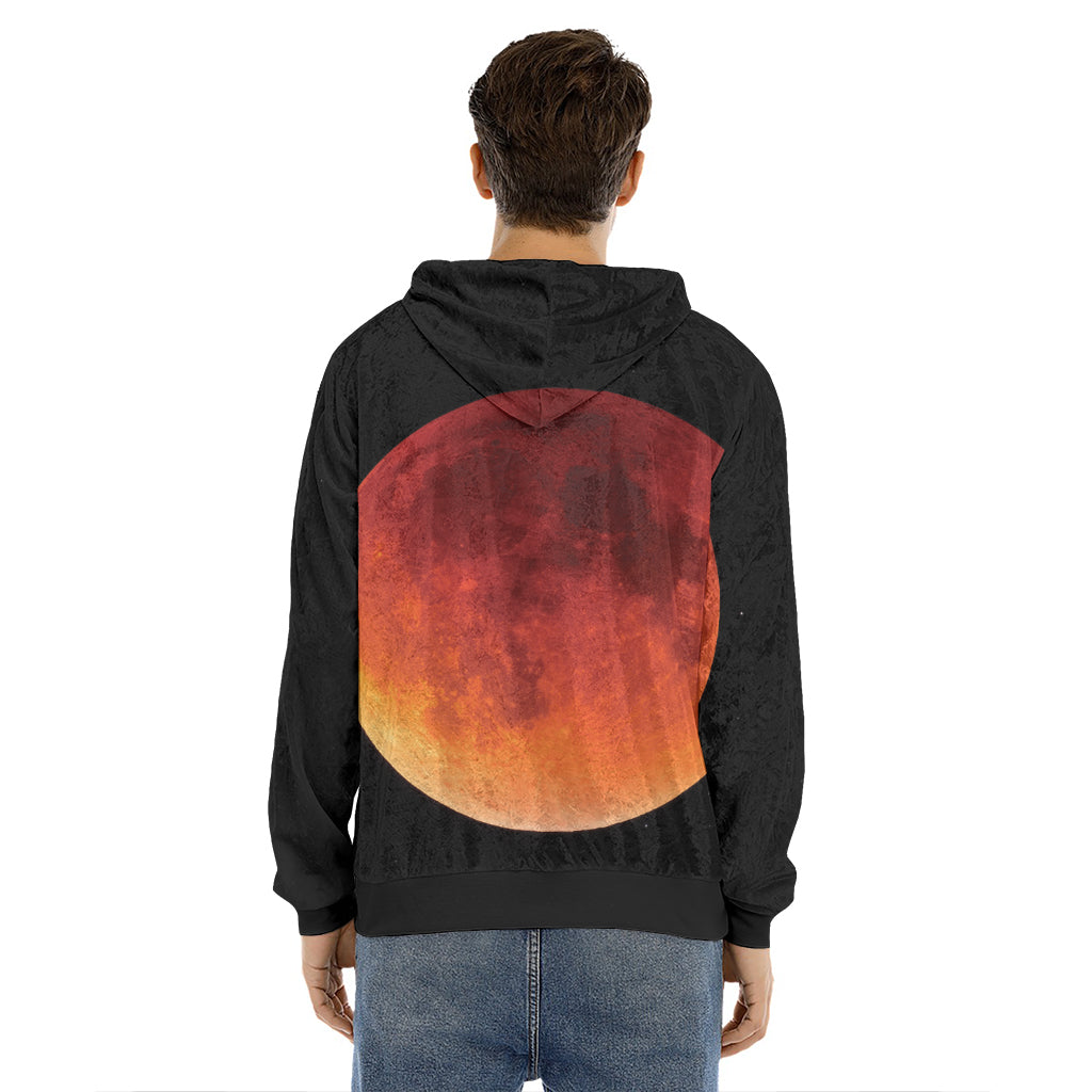 Total Lunar Eclipse Print Men's Velvet Pullover Hoodie