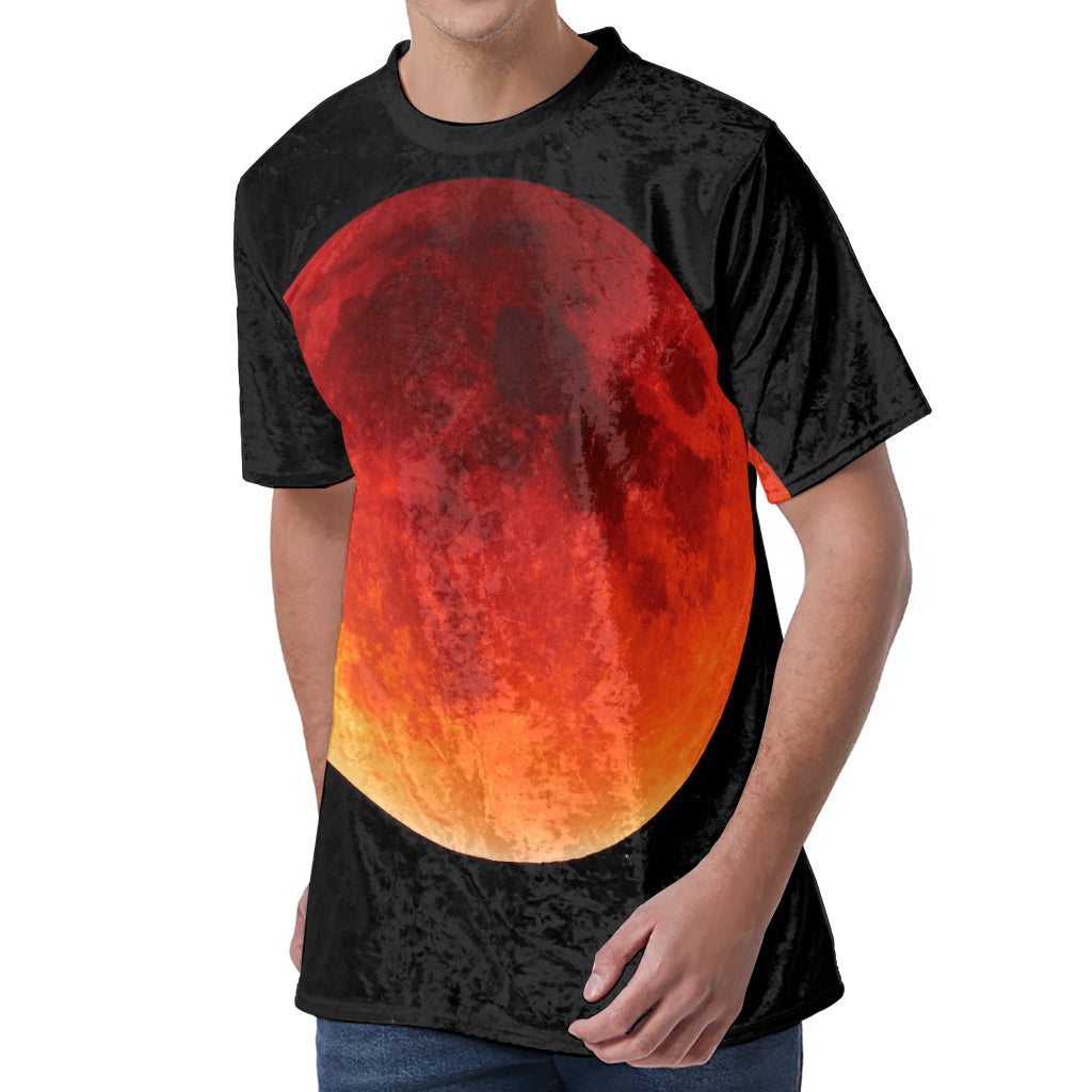 Total Lunar Eclipse Print Men's Velvet T-Shirt
