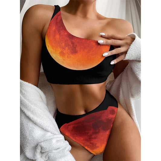 Total Lunar Eclipse Print One Shoulder Bikini Top