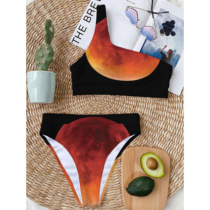 Total Lunar Eclipse Print One Shoulder Bikini Top