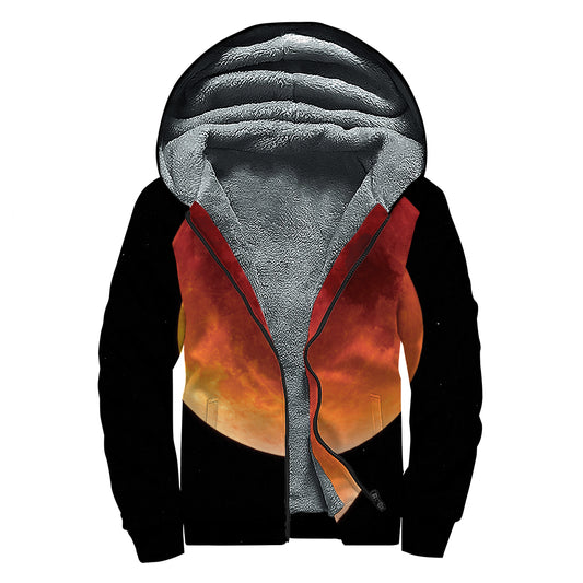 Total Lunar Eclipse Print Sherpa Lined Zip Up Hoodie