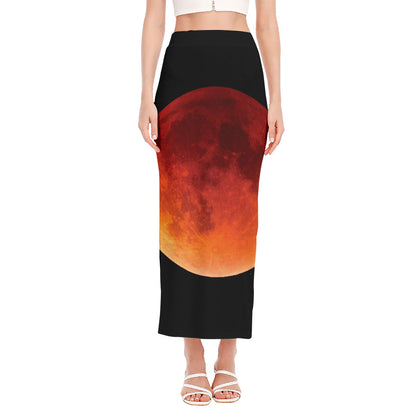 Total Lunar Eclipse Print Side Slit Maxi Skirt