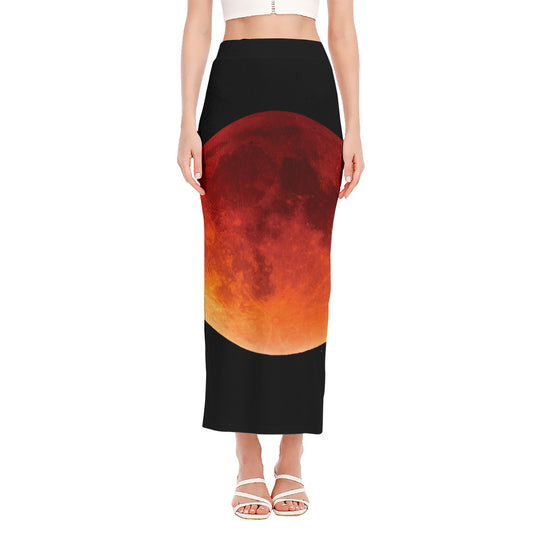 Total Lunar Eclipse Print Side Slit Maxi Skirt