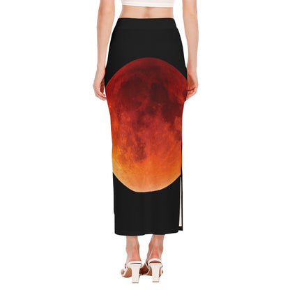Total Lunar Eclipse Print Side Slit Maxi Skirt