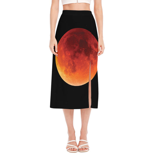 Total Lunar Eclipse Print Side Slit Midi Skirt