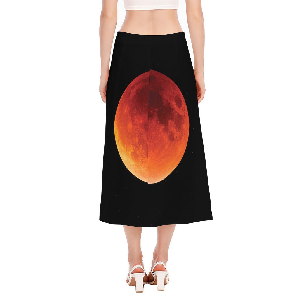 Total Lunar Eclipse Print Side Slit Midi Skirt