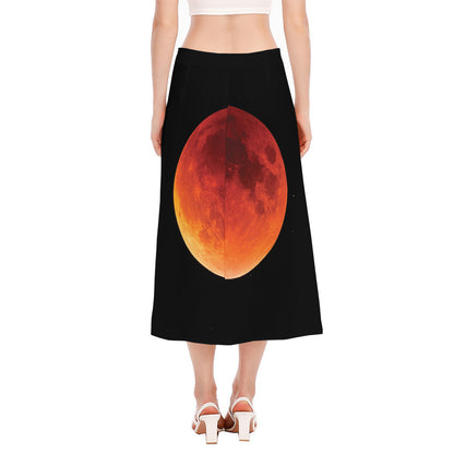 Total Lunar Eclipse Print Side Slit Midi Skirt