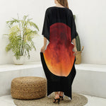 Total Lunar Eclipse Print Silk V-Neck Kaftan Dress