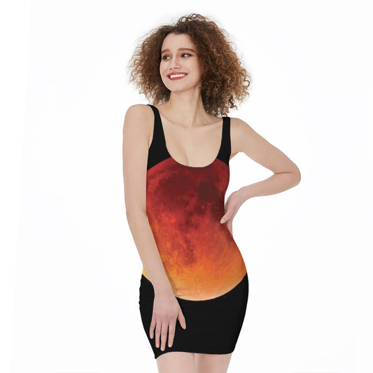 Total Lunar Eclipse Print Sleeveless Bodycon Dress