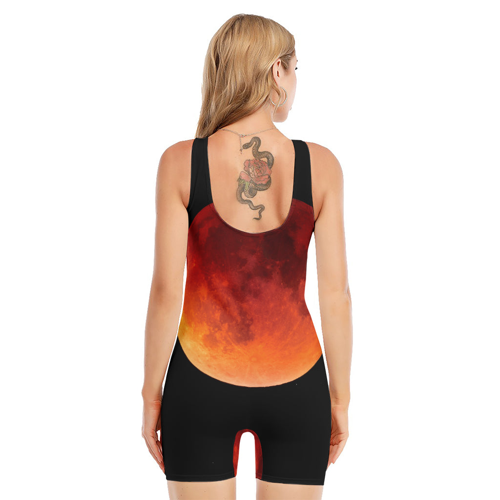 Total Lunar Eclipse Print Sleeveless One Piece Swimsuit