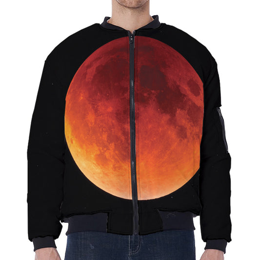 Total Lunar Eclipse Print Zip Sleeve Bomber Jacket