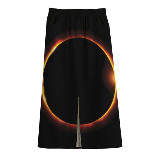 Total Solar Eclipse Print Cotton Front Slit Maxi Skirt