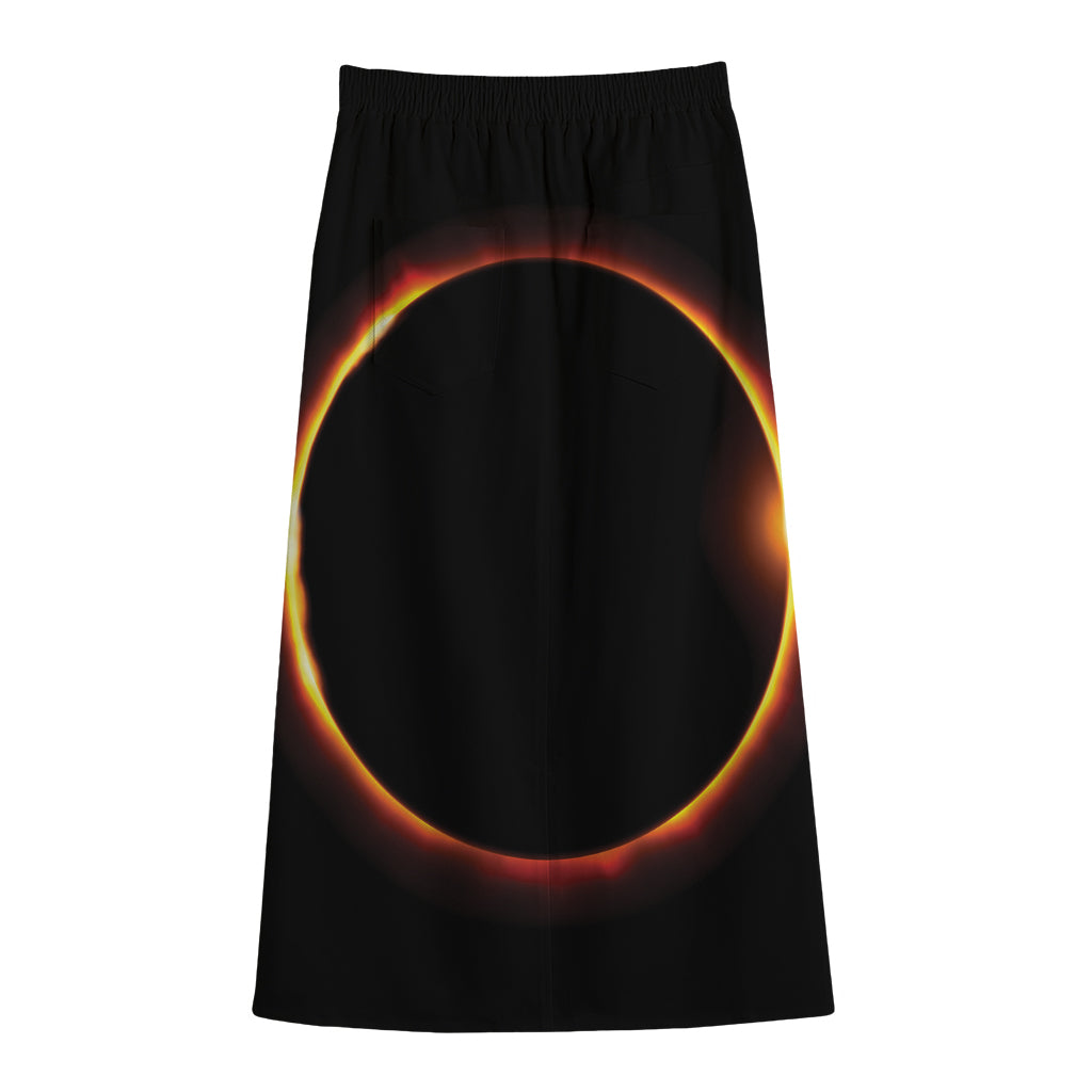 Total Solar Eclipse Print Cotton Front Slit Maxi Skirt