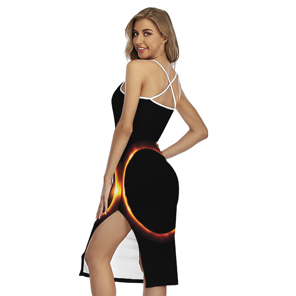 Total Solar Eclipse Print Cross Back Cami Dress