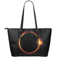 Total Solar Eclipse Print Leather Tote Bag With Zipper