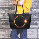 Total Solar Eclipse Print Leather Tote Bag