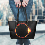 Total Solar Eclipse Print Leather Tote Bag