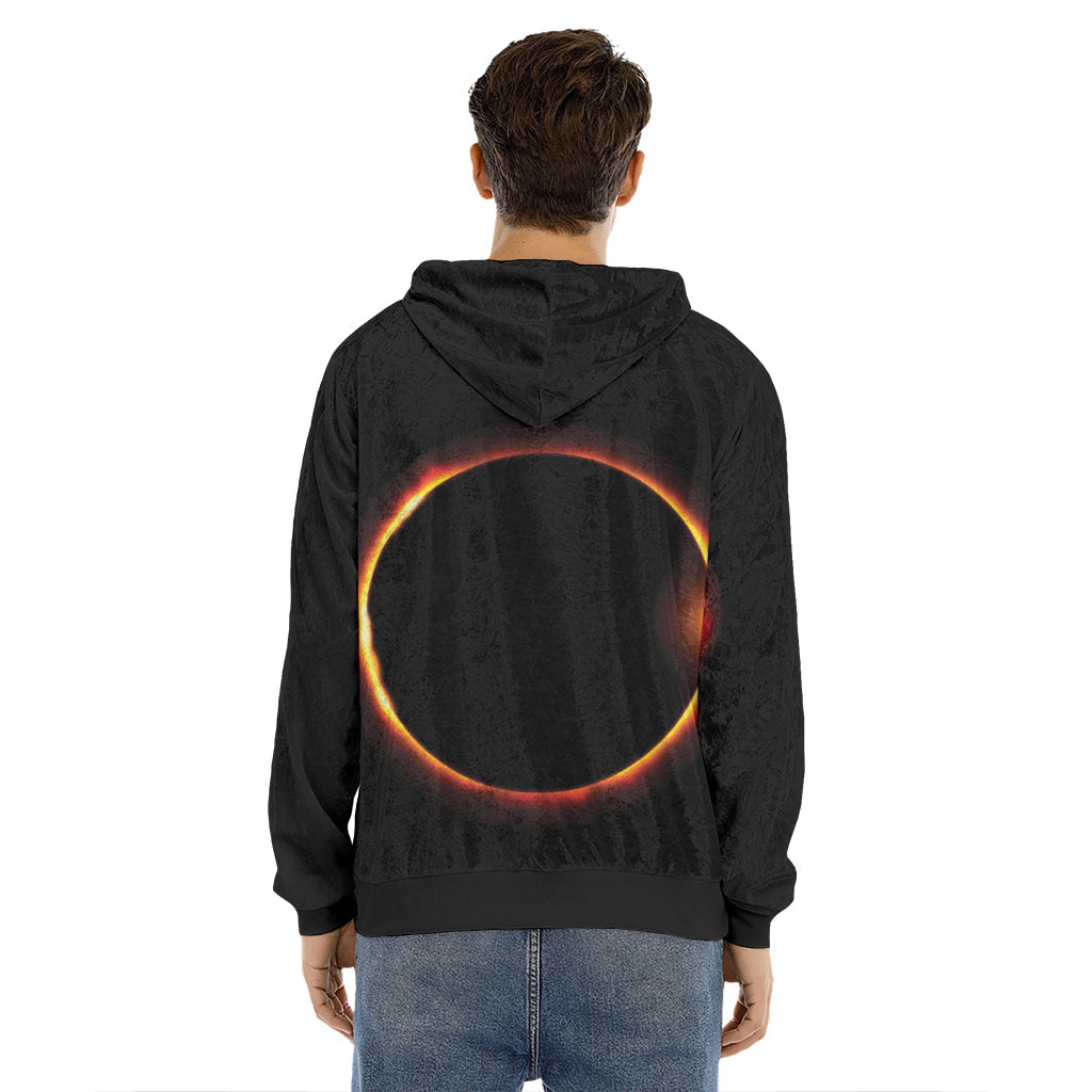 Total Solar Eclipse Print Men's Velvet Pullover Hoodie