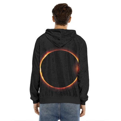 Total Solar Eclipse Print Men's Velvet Pullover Hoodie